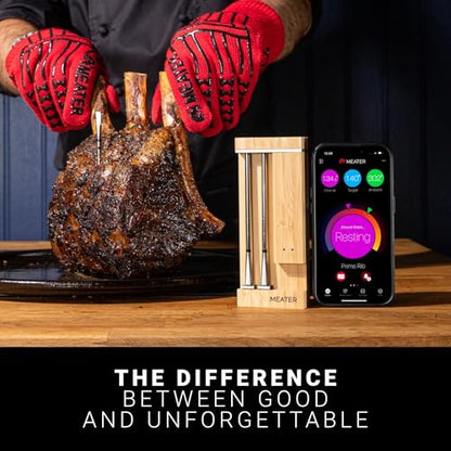 MEATER Pro Duo WiFi & Bluetooth Thermometer, 2-Probe, 1000°F, 6 Sensors | 1000°F heat resistance, long range, six sensors. Bamboo charger. For BBQ, oven, grill, smoker, air fryer, deep fryer.
