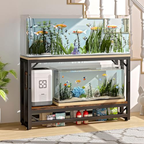 METYERRY 55 Gallon Fish Tank Stand with Power Outlet,Adjustable Shelf | 860 LBS Heavy Duty Metal Frame, Fits Fish Tanks Reptile Tanks and Turtle Tanks, Water Resistant Board, Home Aquarium Setup - color: Rustic Brown, size: 55 Gallon