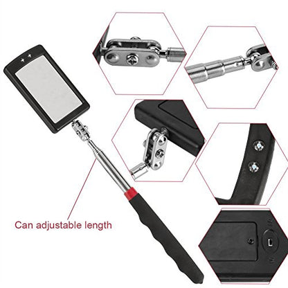 Telescoping Inspection Mirror Mechanics Mirror with 2 LED Lighted, Mirror on a Stick Handle Tool for Checking Observing Vehicle Small Parts,Present for Christmas, Birthday Everyday Carry (1 PCS) - style: 1 PCS