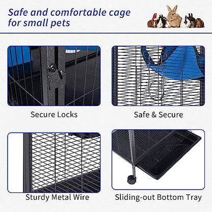 4 Tier Steel Deluxe Small Animal Pet Cage Kit for Guinea Pig Ferret Little Rabbit with Wheels Brakes Hammock 4 Platforms Removable Tray and Ladder with Flannel - size: 20.0"L x 20.0"W x 45.0"H
