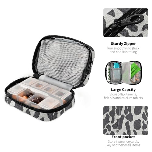Black White Reptile Skin Weekly Medicine Pill Organizer Travel Pill Case Box Holder Container Small for Vitamin Supplement