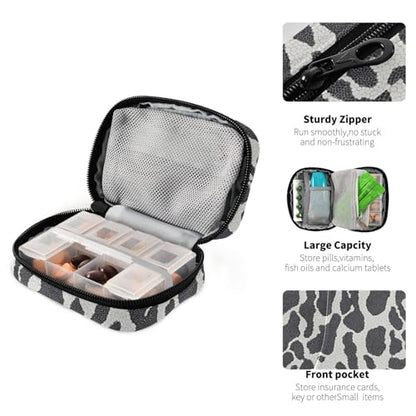 Black White Reptile Skin Weekly Medicine Pill Organizer Travel Pill Case Box Holder Container Small for Vitamin Supplement