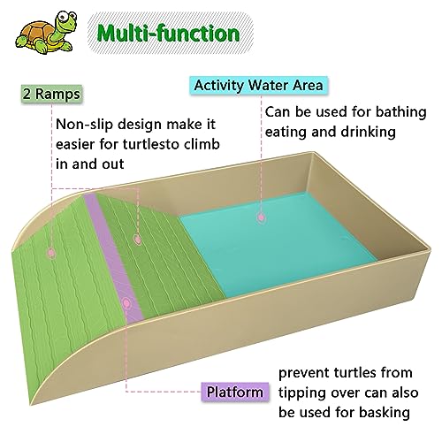 NGORAY Tortoise Feeding Dish with Ramp and Basking-Platform - Leaf Tortoise Water Food Bowls, Reptile Water Dish Amphibians Habitat, Reptile Water Bowl Fit for Amphibians with Forcep Cleaning Clip - color: Brown