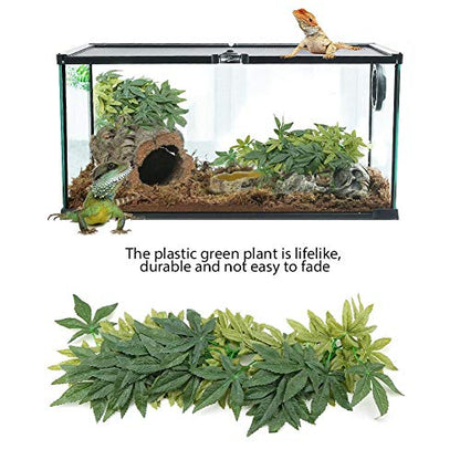 Yosooo Artificial Plants Fake Leaves Plastic Green Grass with Sucker for Aquarium Fish Tank Reptile Terrarium Habitat Box Cage Terrarium Ornaments Outside Home Garden Eco-Friendly Decor(50cm/19.69in) - size: 50cm/19.69in