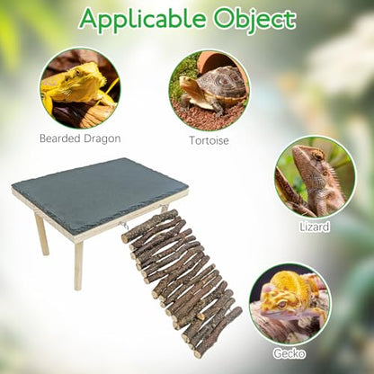 BNOSDM Basking Rock Platform with Climbing Ramp Reptiles Hideout Bearded Dragon Hide Cave Reptile Tank Accessories Suit for Tortoise, Lizard, Toad, Gecko (Large)