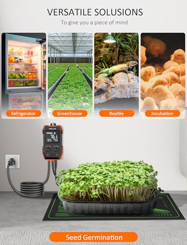 WH2408 Temperature Controller 10A 1200W, Digital Thermostat Controlled Outlet Plug Switch for Reptile Terrarium Greenhouse Homebrew Aquarium Seedling Mat, Heating or Cooling Mode (Pack of 1)