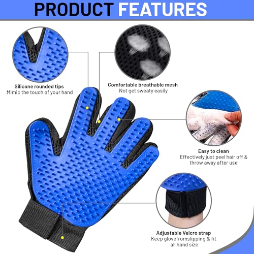 Upgrade Pet Grooming Gloves, Grooming Gloves for Dogs, Cats, Rabbits & Horses with Long and Short Hair, Efficient Pets Hair Remover Mittens - 1 Pair (Blue) - color: Blue