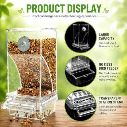 Rypet No-Mess Automatic Bird Feeder, Parakeet Cage Accessories | Transparent Acrylic Food Level Check, Helps Reduce Seed Scatter, for Small Birds Cockatiel Parrot Canary - color: Transparent