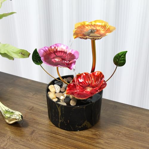 Desk Fountain Indoor Waterfall Fountain Flowers Themed 3-Tier Tabletop Fountain Home Decor Soothing Sound Machine(Galsang) - style: fantasy of cosmos