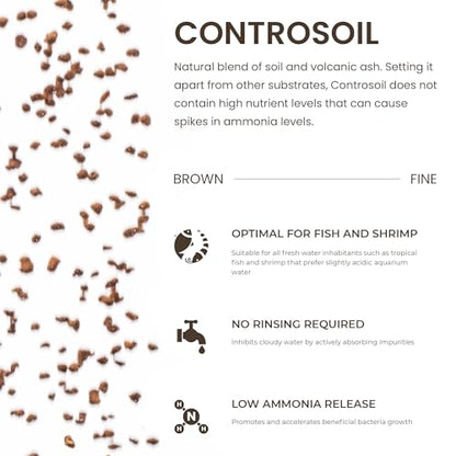 Ultum Nature Systems Controsoil - Freshwater Aqua Soil Substrate for Fish, Shrimp, Live Plant Propagation and Aquascaping - 6.8pH Low Ammonia, Volcanic Ash - Brown, Fine (1 Liter) - color: Brown - Fine, size: 1 Liter (0.9 kg)