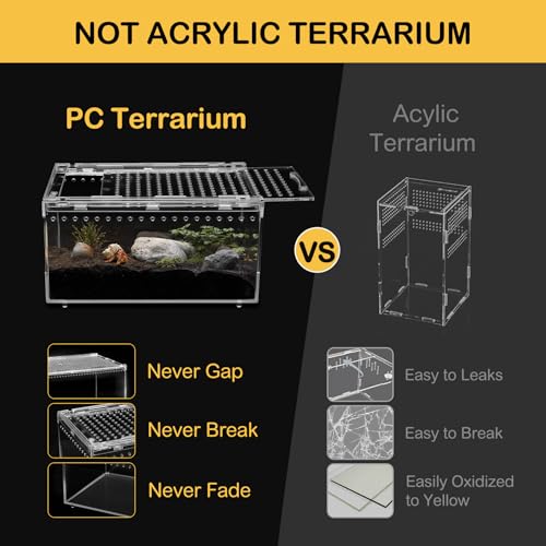Reptile PC Tank,Escape Proof Magnetic Lid Tarantula Enclosure Small | Easy Clean Seamless Base Hermit Crab Habitat,Stackable Isopod Terrarium,Cross Ventilation Spider Starter Cage,Frog Container - size: S(7.8x5.9x3.9 IN)