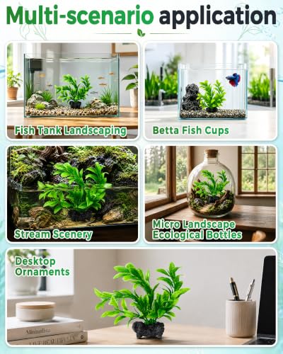 Moonorange 3pcs Artificial Silk Aquarium Plants Green Natural Style Aquarium Plants Betta Fish Tank Plants Leaf Hammock