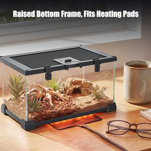 2.5 Gallon Fully Assembled Glass Reptile Enclosure, 12" x 8" x 6" | Top Opening Small Reptile Terrarium Tank for Tiny Terrestrial Reptiles, Amphibians & Invertebrates - size: 12"L x 8"W x 6"H