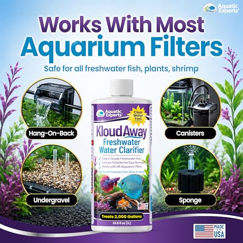 KloudAway Aquarium Water Clarifier – Clears Cloudy Water in Freshwater Fish Tanks, 1 Liter, Made in USA, Aquatic Experts - size: 1 L (33.8 oz)