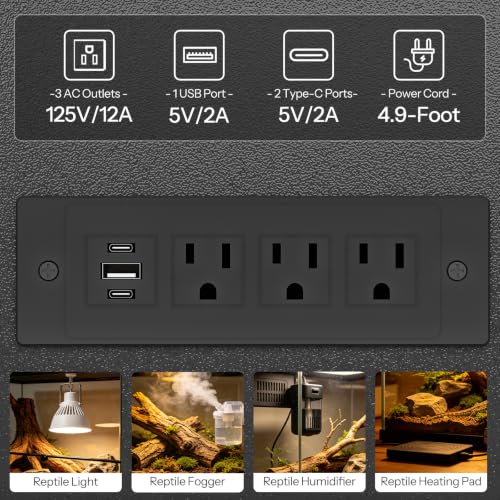 HOOBRO 55-75 Gal Reptile Tank Stand with Power Outlets, Wooden Fish Tank Stand with Cabinet Storage for Living Room, Heavy Duty Terrarium Enclosure for Snakes, Lizards, Geckos, Black BK11UAC03