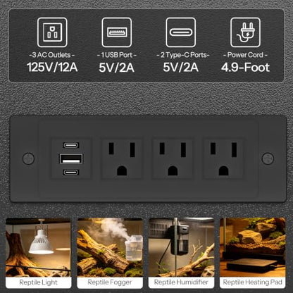 HOOBRO 55-75 Gal Reptile Tank Stand with Power Outlets, Wooden Fish Tank Stand with Cabinet Storage for Living Room, Heavy Duty Terrarium Enclosure for Snakes, Lizards, Geckos, Black BK11UAC03