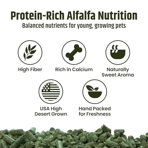 High Desert Delight Alfalfa Pellets for Young Rabbits, Guinea Pigs, 31 oz | Protein Rich Compressed Fiber Formula, Ideal For Growing Kits, Great Calcium Source, Hand Packed Fresh in the USA, Low Dust - size: 1.94 Pound (Pack of 1)