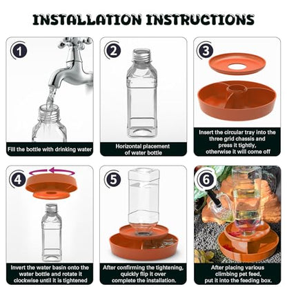 2 in 1 Reptile Food Feeders Bowl Water Bottle, Automatic Water Dispenser Reptile Feeder Kit for Amphibian Lizard Bearded Dragon Snake Feeding (Orange) - color: Orange