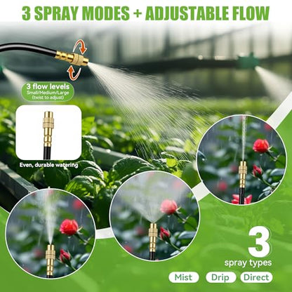 200FT 360° Adjustable Drip Irrigation Kit System for Garden Sprinklers for Yard Garden Watering System with 32 Nozzles Raised Bed Greenhouse Plant Watering Devices Misting System - size: 200FT + 32pcs nozzles