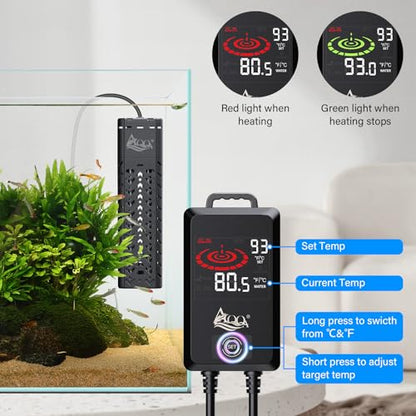 AQQA Aquarium Heater 800W for 80-230 Gallon | Quartz Glass Submersible, Betta Fish Heater, Overheat & Dry-Run Protection, Adjustable Temp Range 59-93℉, AQ197-800W - size: 800W (for 80-230Gal Tank)