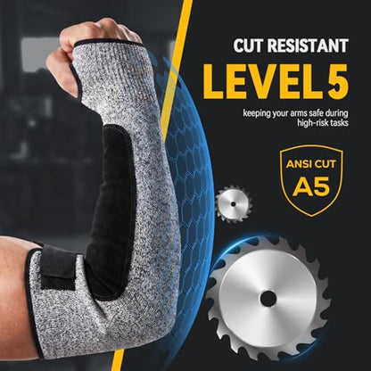 MIG4U Cut Resistant Sleeves with Leather Patches, Arm Safety Protection for Men and Women Thin Skin, Anti Puncture Level 5 Protective Arm Sleeve in Gardening, Farm, Welding, 18'' - color: Grey-leather Patch, size: Large
