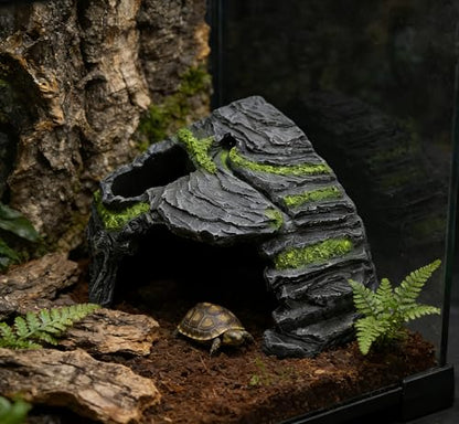 M2cbridge Aquarium Fish Hide Cave Reptile Hideout Amphibians Habitat Island | Natural color careful craft, resting spot, solid and sturdy, water dish - style: Island+ Water Dish