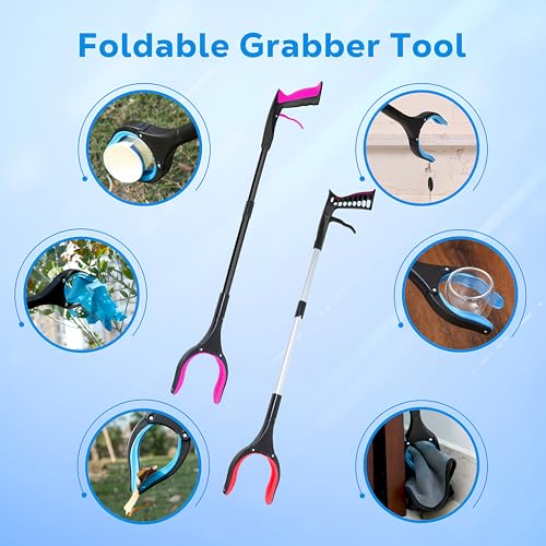 Grabber Reacher Tool - 32” Extra Long Foldable Gripper and Reaching Tool - Heavy Duty Pick Up Stick Grabbers for Seniors, Trash, Surgery Recovery Must Haves Gifts (Black Purple) - color: Black Purple