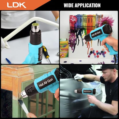 LDK Heat Gun, Heavy Duty Heating Gun Variable Temperature Control | 1.5s Fast Heating 140°F~1100°F Hot Air Gun Kit with 4 Nozzles for Crafting Shrink Tubing Vinyl Wrap - color: Blue 2000w