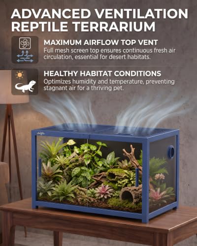 48 Gallon Reptile Tank, Leopard Gecko Reptile Enclosure Front Sliding Door | Stackable ventilation reptile terrariums Tank anti-escape locks and no-fingerprint handles humidification atomization - color: Blue, size: 48 Gallon