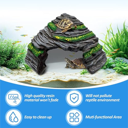GOZILLA Reptile Hideout Cave,Turtle Tank Accessories Decor,Fish Tank Basking Platform for Bearded Dragon,Snake and Leopard Gecko.(Grey Hill-M)