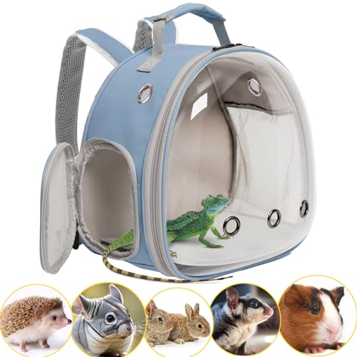 Hamster Backpack Carrier, Bearded Dragon Carrier Backpack with Clear Bubble Window,Small Animal Travel Backpack for Sugar Glider Hedgehog Rat Parrot, Airline Approved (Blue, Backpack) - color: Blue