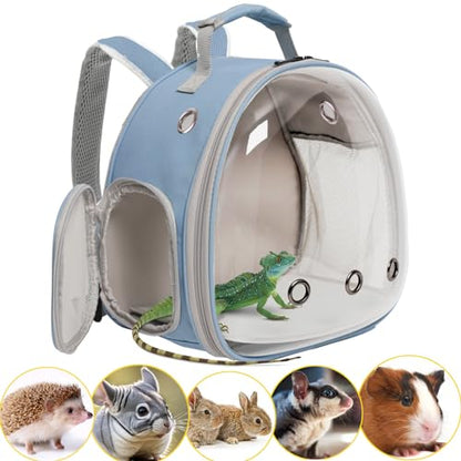 Hamster Backpack Carrier, Bearded Dragon Carrier Backpack with Clear Bubble Window,Small Animal Travel Backpack for Sugar Glider Hedgehog Rat Parrot, Airline Approved (Blue, Backpack) - color: Blue