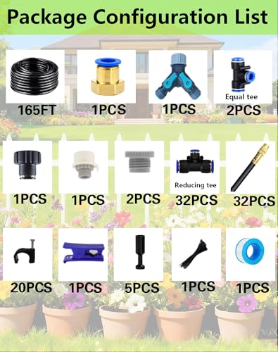 360° Adjustable Drip Irrigation Sprinkler Kit – Garden Watering System | 12mm High-Flow Mainline Tubing,Easy Installation, Automatic Garden Mister- Watering for Lawn,Plants,flower bed,greenhouse - size: 165 FT