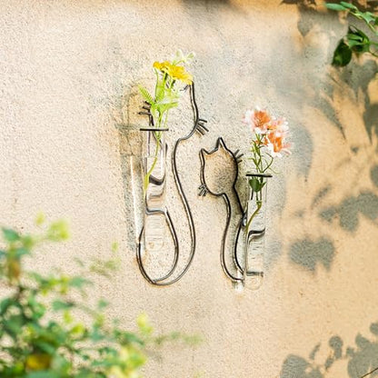 Metal Wall Propagation Station with Glass Tubes, Cat Wall Design | Removable Glass Tubes for Pothos, Plant Cuttings, Herbs, Air Plants and Single Flowers