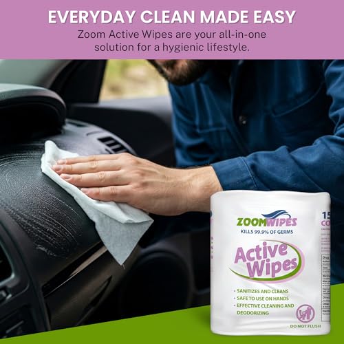 Zoom Active – 6,000 Total Wipes, 4 Rolls of 1,500 – Disinfecting Cleaning Wipes Bulk, Antibacterial Surface Wipes for Gym, Office & Commercial Use, Multi-Purpose Sanitizing Large Refill Rolls
