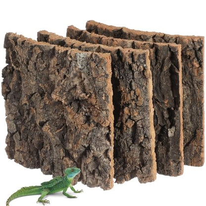 4Pcs Reptile Cork Bark Tank Decor Natural Terrarium Background for Gecko Lizard Bearded Climbing Habitat 5.90X5.90X0.78In