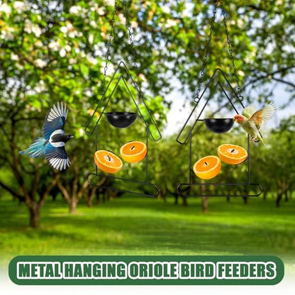 Hushee 2 Pcs Oriole Feeder for Outdoors Grape Jelly and Oranges Fruit Metal Bird Feeder Outdoor Garden Hanging Drinking Container Hummingbird Jelly for Outdoor Hanging Garden Patio(Birdhouse Shaped) - style: Birdhouse Shaped