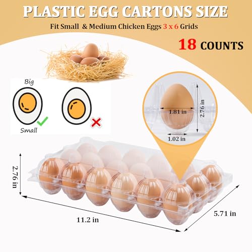 40PCS Plastic Egg Cartons 18 Count,Clear Egg Cartons Cheap Bulk | Reusable Egg Holder for Family,Pasture,Farm Markets Display - Medium Egg Containers 3x6 Grids - style: 3x6Grids-40count
