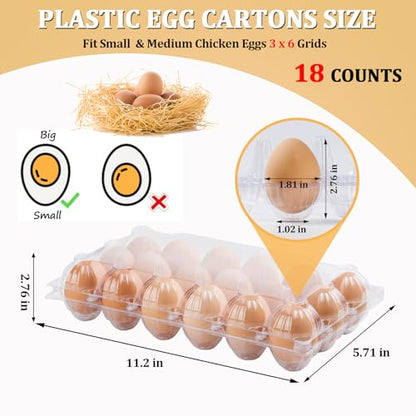 40PCS Plastic Egg Cartons 18 Count,Clear Egg Cartons Cheap Bulk | Reusable Egg Holder for Family,Pasture,Farm Markets Display - Medium Egg Containers 3x6 Grids - style: 3x6Grids-40count