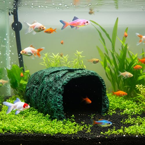Cididu Reptile Hide Rock Cave, Resin Habitat Hidden for Terrarium and Aquarium Decor, Green Hideout Hide Cave Fit for Bearded Dragons, Lizards, Snakes, Geckos, Tortoises, Small Animals, Amphibians