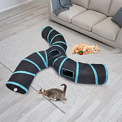 Cat Tunnel,3 Way Large Collapsible Tunnels Tube Upgrade with 4 Peek Hole,S-Shaped Maze House Play Toy Interactive Cat Toy for Cat Kitten Kitty Rabbit - size: 3-way Black