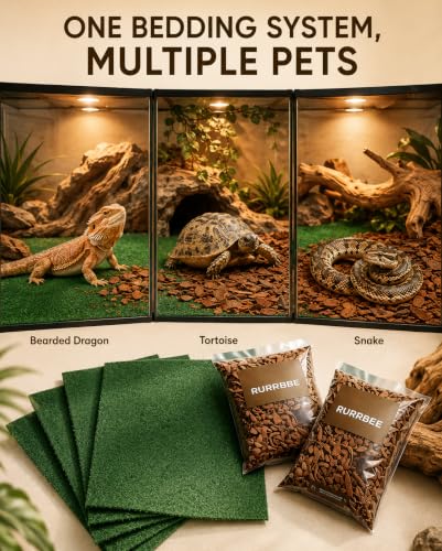 Reptile Carpet Substrate Liner for Bearded Dragon Tank Accessories - 6-Pack Eco-Friendly Washable Tech Fiber Reptile Bedding for Leopard Gecko, Snake, Tortoise, Lizard Habitat Floor Mat