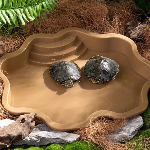 Turtle Bathing Pool, Reptile Feeding Dish Water Pot, Lizard Turtle Bathing Pool for Aquatic Climbing Pet - color: Earthy Yellow