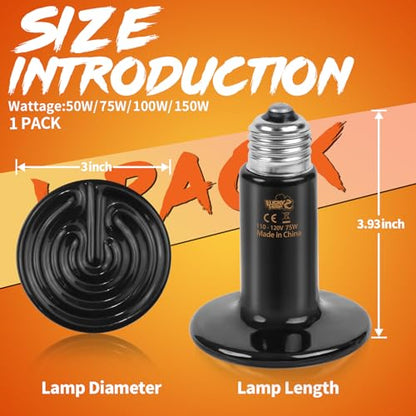 LUCKY HERP Reptile Heat Lamp - 75W Ceramic Heat Emitter Reptile Heat Lamp Bulbs (1 Pack), No Light Ceramic Heat Bulb, Heat Lamp for Reptiles Amphibian Chicken Pet Brooder Coop Lizard Turtle - color: Ceramic Heat Emitter, size: 75W 1-Pack