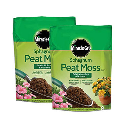Miracle-Gro Sphagnum Peat Moss, 8 qt. (2-Pack) | Enriched with Plant Food, Add to Potting Mix and Native Soil - size: 8 QT 2-Pack