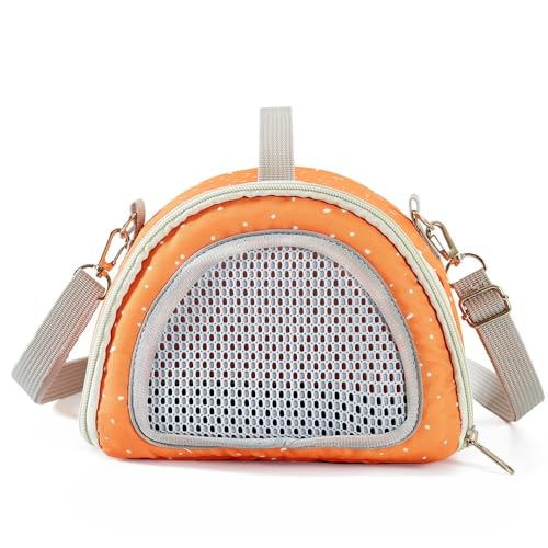Portable Hamster Guinea Pig Backpack Carrier Transport Cage Reptile Travel Bag Small Pet Rabbit Bearded Dragon Outdoor Supplies(Orange)
