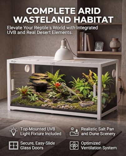 120 Gallon Reptile Tank, 4x2x2 Reptile Enclosure Front Sliding Door | Stackable ventilation 120 Gallon Bearded Dragon Tank anti-escape locks and no-fingerprint handles maximizes UVB transmissionn - color: White, size: 120 Gallon