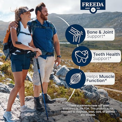 FREEDA Calcium 600mg Tablets for Bone, Joint & Teeth Support – 100 Count | Gluten-Free, Easy-to-Swallow Coated Tablets to Support Healthy Bones, Joints, Teeth, Muscle Function & Nerve Health