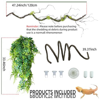 BNOSDM Reptile Vines,Bendable Jungle Climbing Vine,Terrarium Plants Artificial Decor,Tank Decorations Accessories for Bearded Dragons Chameleons Snakes Lizards Hermit Crabs - size: 3Pcs | Style: 47in Jungle Vine