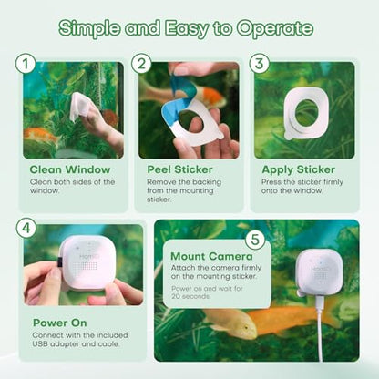 3MP Aquarium Reptile Camera Window Pet Security Camera | No drill magnetic mount for glass tank & window, color night vision, two-way audio, 2.4G 5G WiFi, 24/7 AI motion detection
